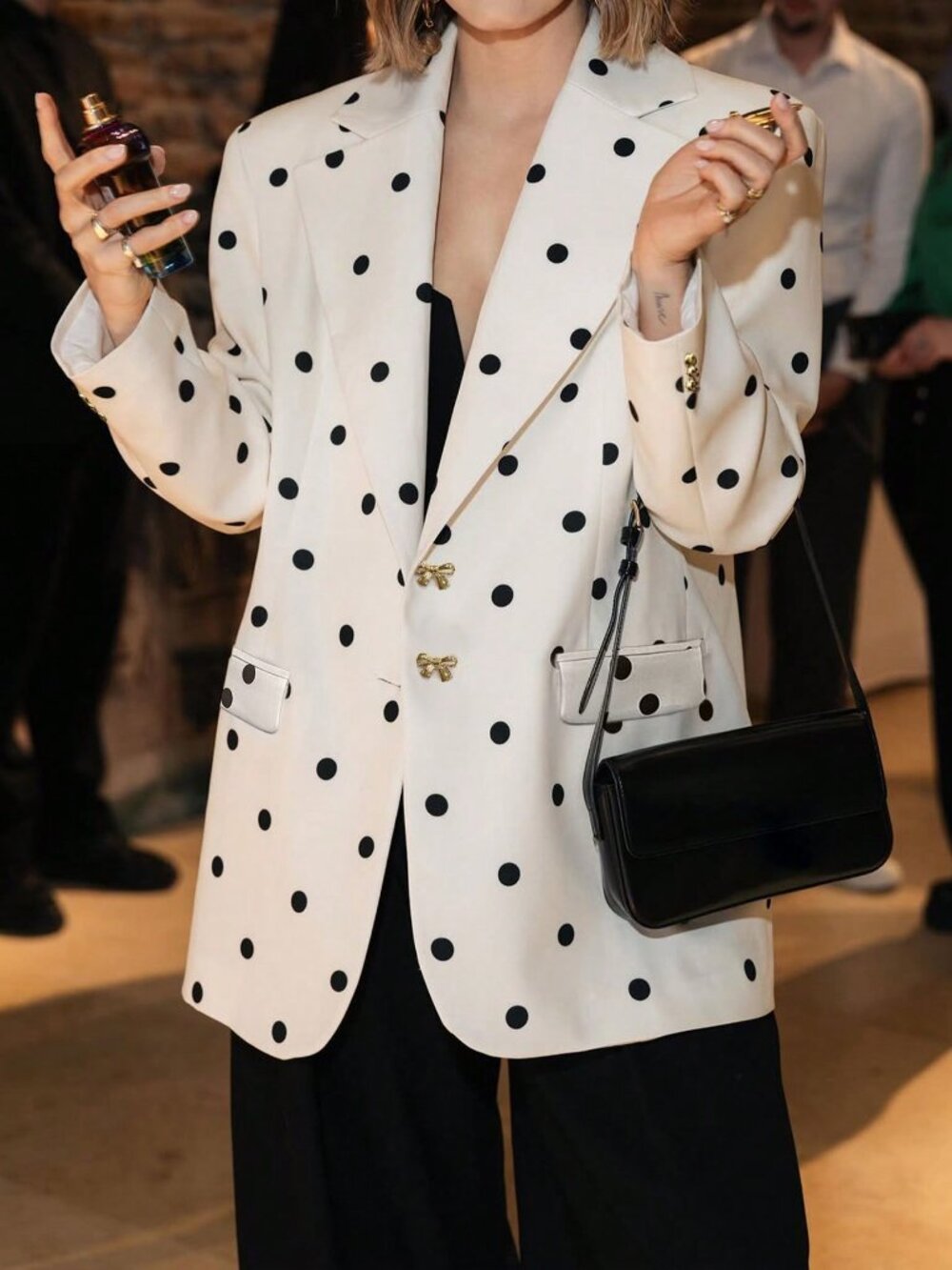 Pale Apricot Casual Women's Elegant Polka Dot Jacket - Picture 8 of 9